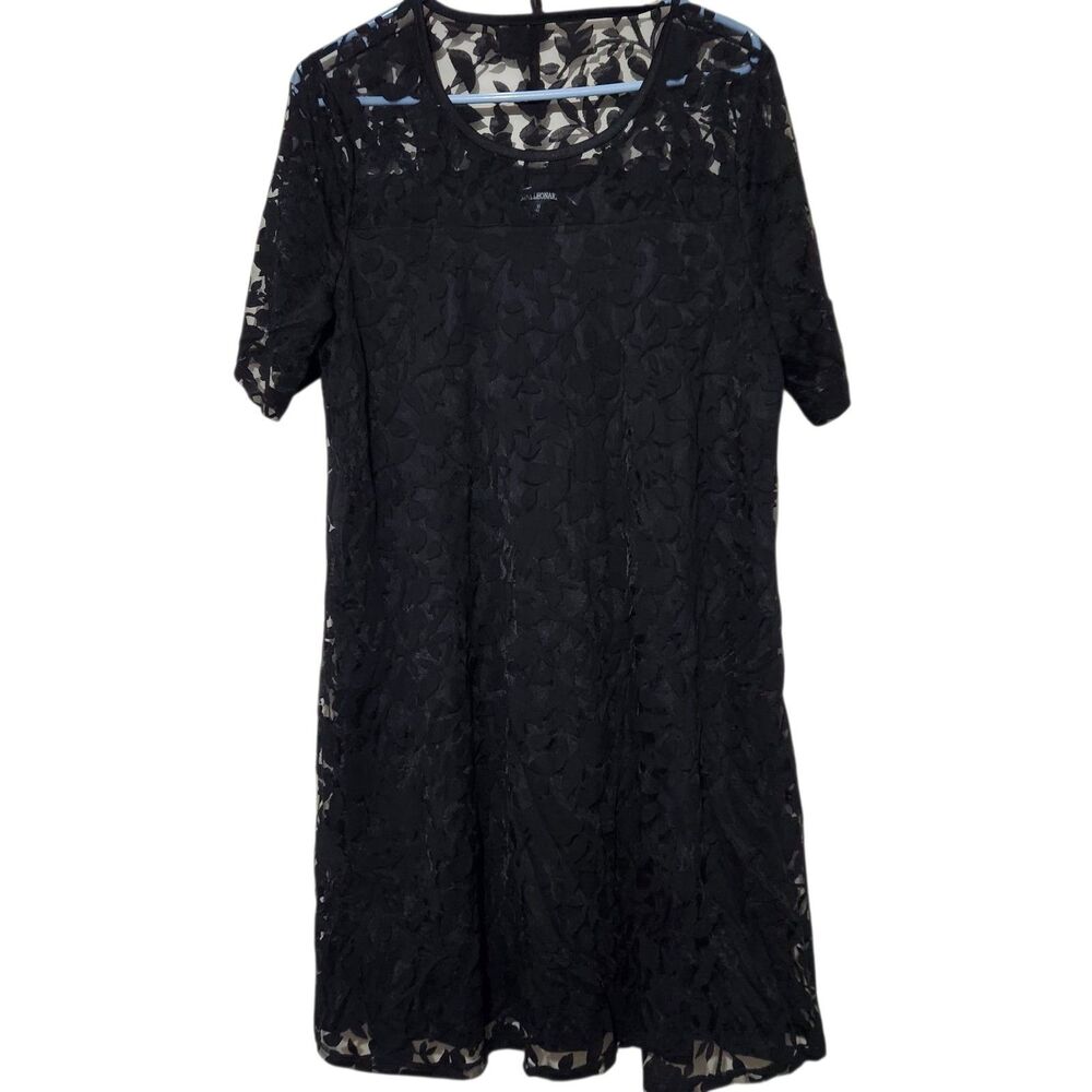 Nina Dress Size XL Black Knee Length Lined Sheer Short Sleeve.  New - Picture 4 of 10